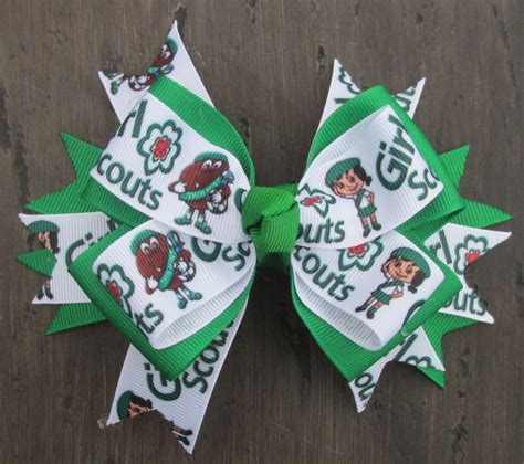 Girls Spike Scouts Mint Thins Ribbon Layered Hair Bow On A Etsy Girl Scout Thin Mints