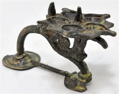 Antique Brass Temple Diya Light Aarti Stand Original Hand Crafted Fine