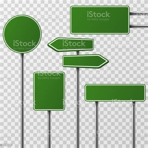 Realistic Blank Green Street And Road Signs Isolated Vector Set Stock