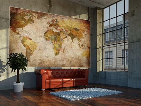 World Map Photo Wallpaper Mural Vintage Retro Motif Xxl World Map Home