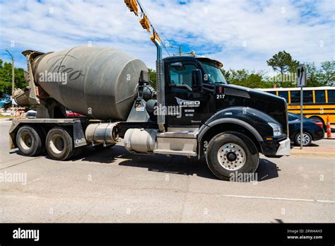 Dallas, USA - April 24, 2023: Tiseo Paving company Kenworth concrete