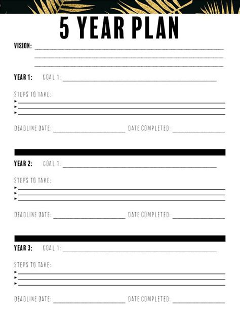 5 Year Plan Printable Planner Sheet Goal Planner Digital Etsy