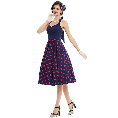 Sisjuly Women Rockabilly Vintage Dress Summer Pin Up Polka Dots 1950s Patchwork Sleeveless Sexy