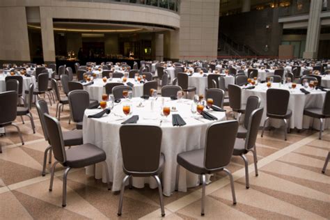 Large Room Set Up For A Banquet Round Tables Stock Photo Download