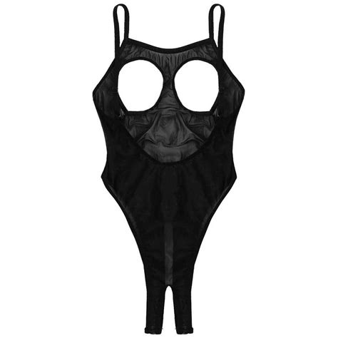 Uk Womens See Through Sheer Mesh Thong Bodysuit Sexy Open Cup Leotard Nightwear Ebay