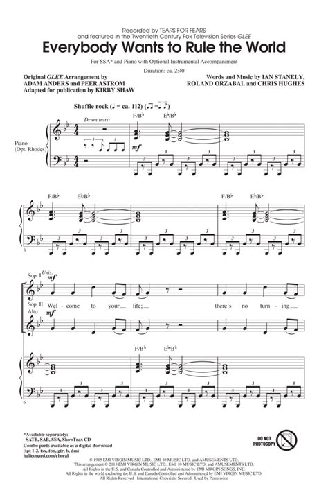 Download Everybody Wants To Rule The World Sheet Music By Tears For