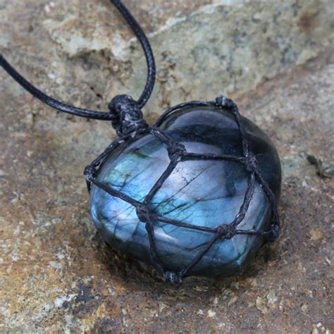 Labradorite Heart Stone Wrapped Pendant Necklace Healing Etsy