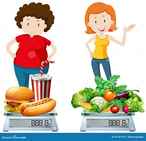 Woman Eating Healthy And Unhealthy Food Stock Vector Image 65747576