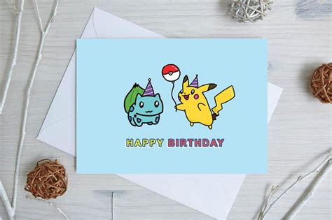 Pokemon Birthday Card Happy Birthday Cute Etsy