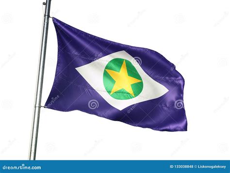 Mato Grosso State Of Brazil Flag Waving Isolated On White Background