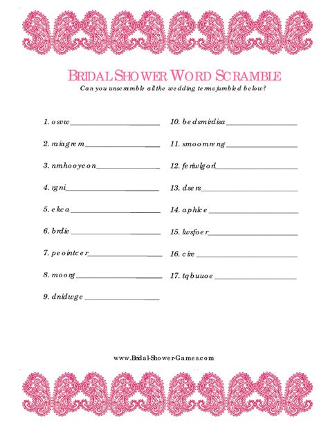 Free Printable Bridal Shower Games Word Scramble Printable Templates