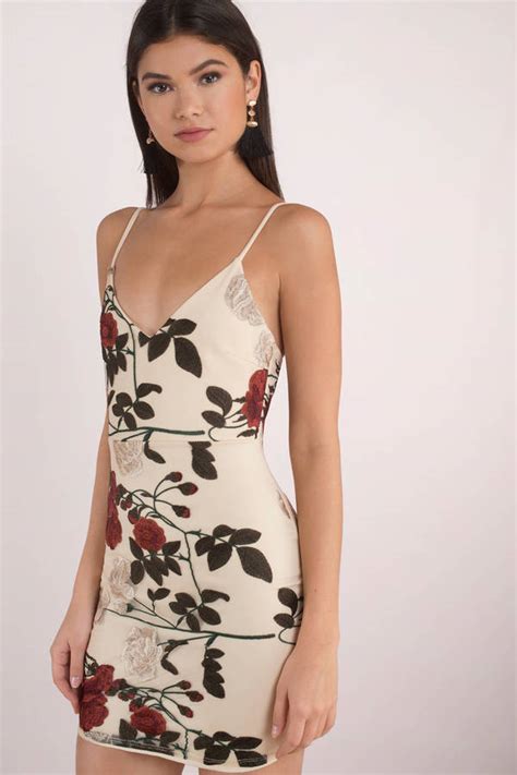 Leaf It Be Floral Bodycon Dress In Nude Tobi Us My Xxx Hot Girl