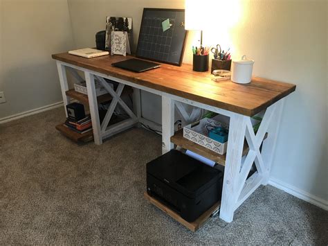 Rustic X Desk With Sliding Shelves Ana White