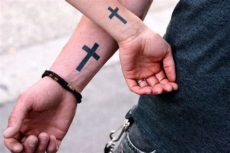 Latin small cross tattoos on wrist. 41 Awesome Matching Wrist Tattoos Designs