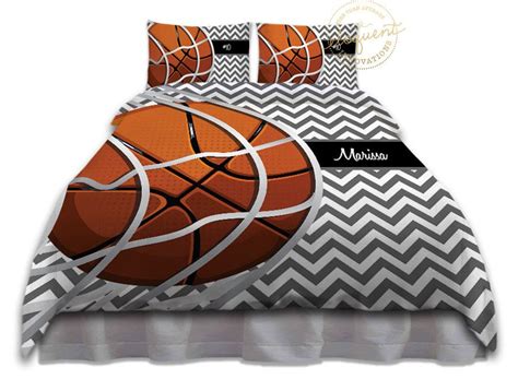 Basketball Comforter Set Grey And White Chevron Bedding Etsy