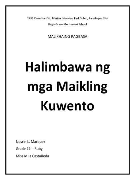 Mga Halimbawa Ng Maikling Kuwento