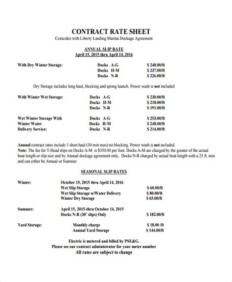 18 Rate Sheet Templates Free Word Excel Pdf Document