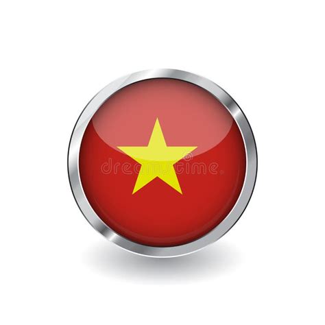 Flag Of Vietnam Button With Metal Frame And Shadow Vietnam Flag
