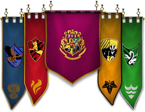 Several Harry Potter Flags Hanging From Hooks On A Wall In Front Of A