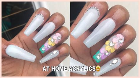 Dip your brush into the acrylic liquid, then into the acrylic powder. How I Do My Own Acrylic Nails At Home! | 3D Flowers Nail Art - YouTube