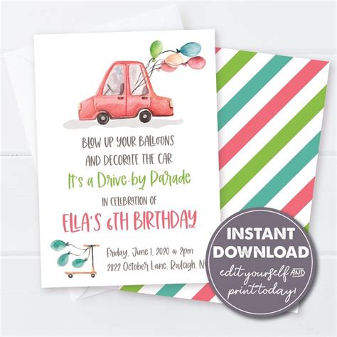 Editable Drive By Birthday Parade Invitation Template Etsy In 2022