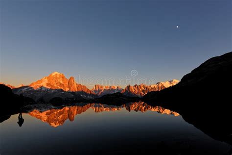 Sunset Golden Lights On The Mont Blanc Mountain Range Stock Image