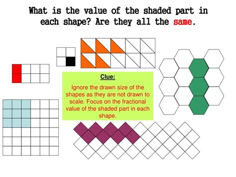 Ppt For Each Shape Compare The Shaded Part To The Total Number Of