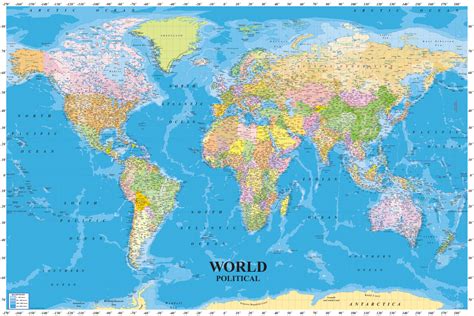 World Political Map 36 X 24 Inch Wall Chart Poster New Laminated Images