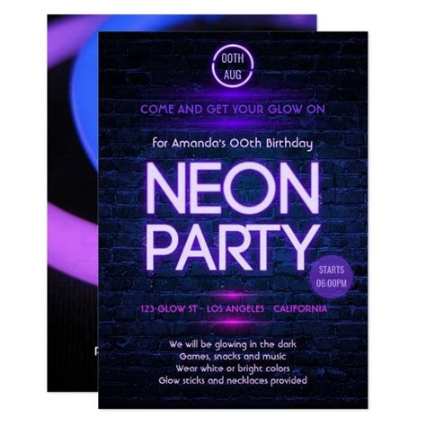 Glow In The Dark Neon Themed Party Invitation Zazzle Neon Party