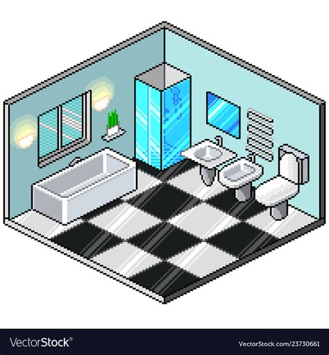 Pixel Art Isometric Bathroom Detailed Royalty Free Vector