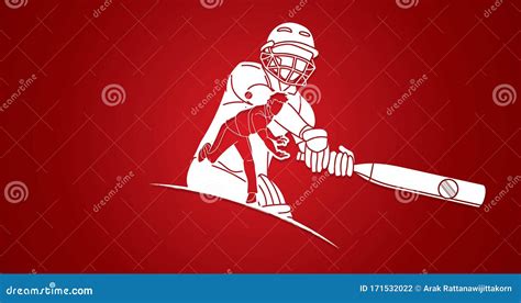 Group Of Cricket Players Action Cartoon Sport Graphic Stock Vector