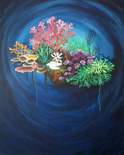 600x446 pin coral reef coloring page pencil and in color. Items similar to Original Art Acrylic Canvas Painting by ...