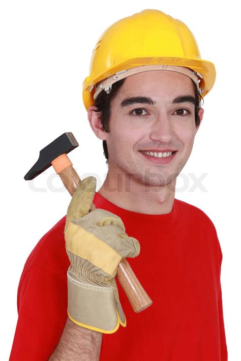Young Builder With A Hammer Stock Image Colourbox