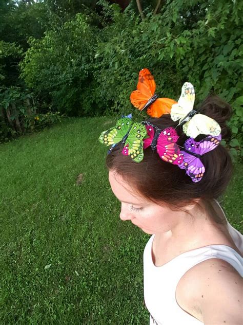 Monarch Butterfly Crown Headdress Rainbow Feather Butterflies Etsy