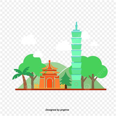 Cartoon Illustrations Of Green Taiwan Landmark Taipei 101 Tainan