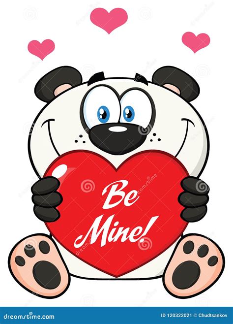 Leuk Panda Bear Cartoon Mascot Character Die Valentine Love Heart With