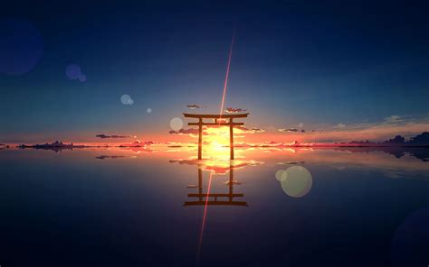 Torii Shrine Gate Scenery Sunset Horizon 4k 132 Wallpaper Pc Desktop