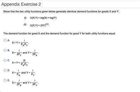 Solved Appendix Exercise 2 Show That The Two Utility