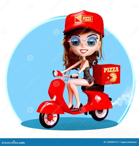 Supercutetoons Pizza Delivery Girl 3d Illustration Royalty Free