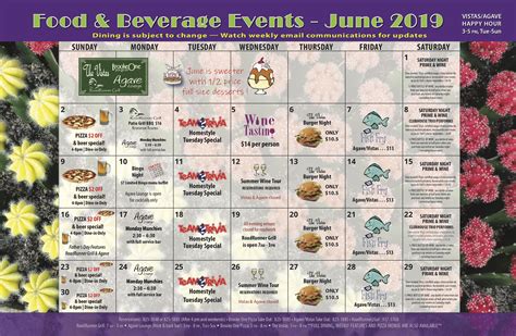 Saddlebrooke Monthly Dining Calendar