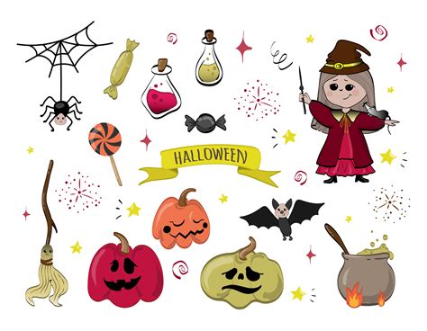 Halloween Clipart Set With Cute Cartoon Characters Pumpkins And Other