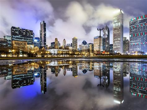 배경 화면 밀레니엄 파크 시카고 고층 빌딩 조명 레이크 미국 1920x1200 Hd 그림 이미지