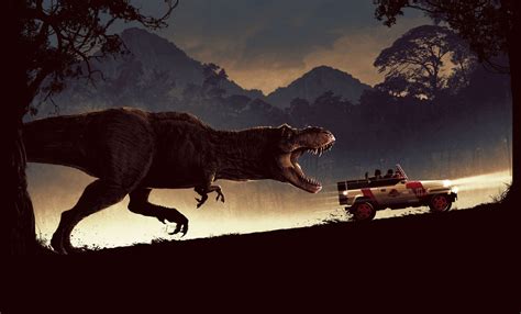Wallpaper Jurassic Park Car Dinosaur Tyrannosaurus Wallpaperforu