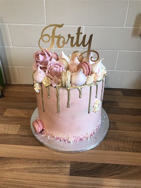 A Pretty 40th Birthday Drip Cake Decorated With Hand Made Sugar Flowers