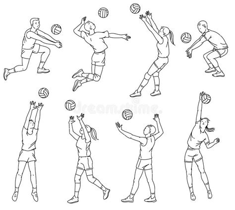 Serie Di Sagome Di Sketch Vettoriali Isolati Per I Giocatori Di Pallavolo Illustrazione