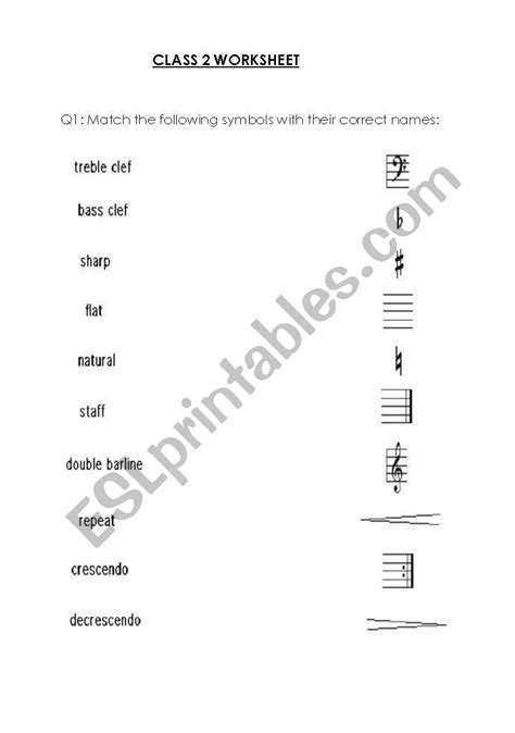 Worksheet For Grade 1 Music