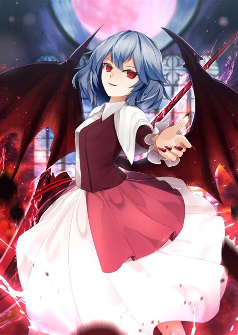 Sinkai Remilia Scarlet Touhou Highres 1girl Alternate Costume Bat Wings Blue Hair