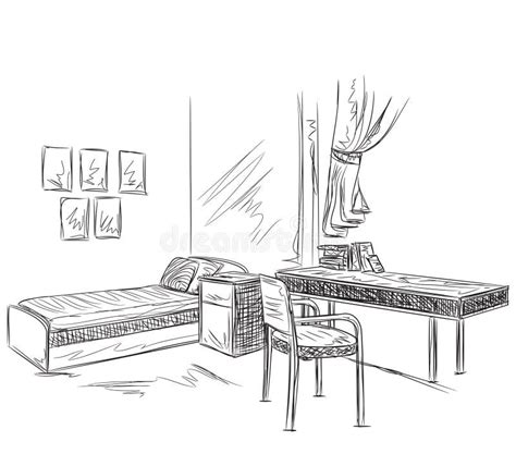 Interior Of Bedroom Sketch Stock Illustration Illustration Of Bedroom