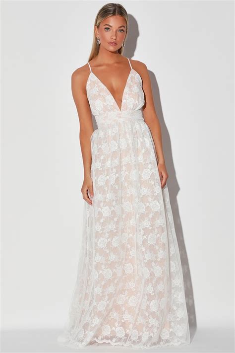 Lovely White Maxi Dress Embroidered Dress Backless Dress Lulus