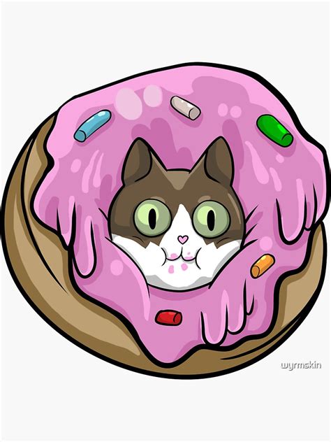 Cute Pink Donut Cat Cartoon Sticker For Sale By Wyrmskin Redbubble